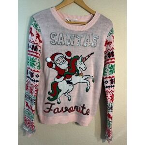 No Boundaries Kids Girls Ugly Christmas Sweater Santa Unicorn Sequin Tinsel